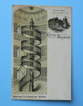 Ansichtskarte Litho AK Gruß aus Weimar 1904-1915 Grossherzogliche Bibliothek Treppe Gebäude Ortsansicht Architektur Thüringen